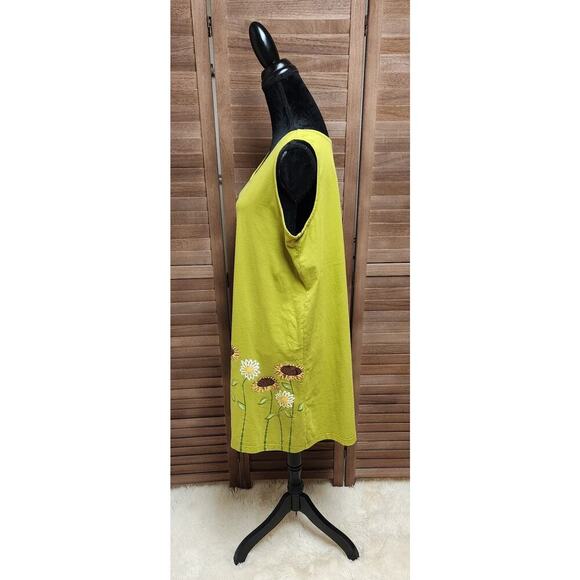 Coral Bay Casual Sleeveless Lime Green Sunflower Cotton Shift Dress Size XL - Picture 5 of 8